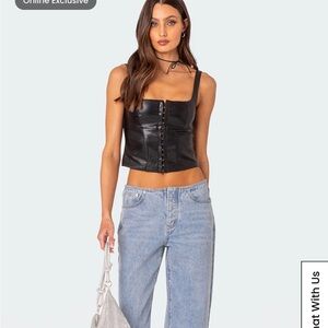 Black Leather Bustier XS NWT